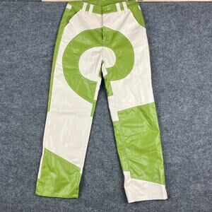 Emmiol Pants Womens Size M Green White Colorblock PU Leather High-Waisted 29"